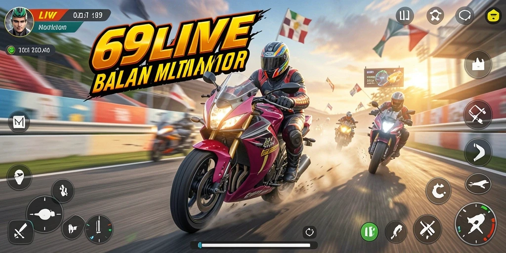 Tampilan gameplay seru di 69LIVE saat balapan motor.