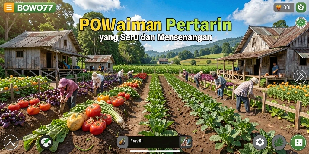 Screenshot gameplay BOWO77 menampilkan aktivitas bertani yang seru.
