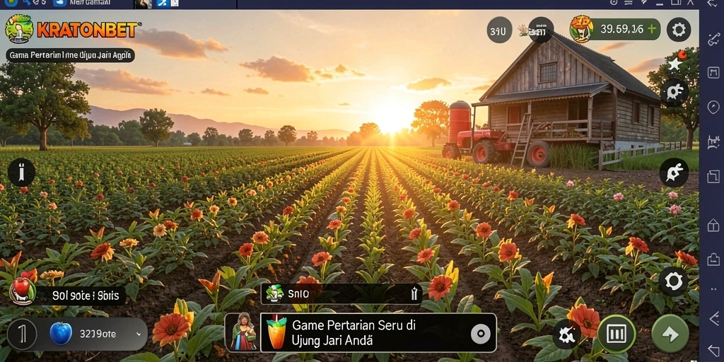 Tampilan gameplay seru dalam KRATONBET dengan aktivitas bertani.