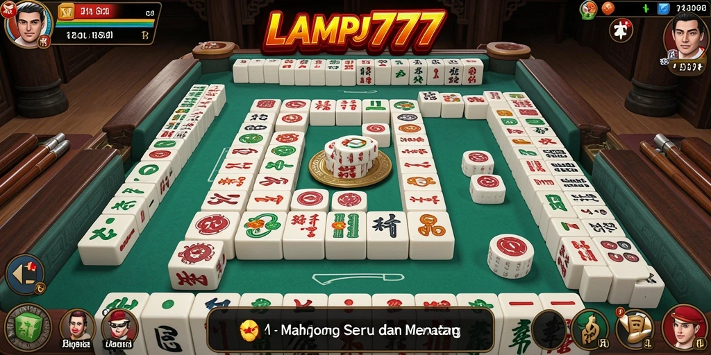 Tampilan gameplay seru LAMPU777 dengan ubin Mahjong berwarna-warni.