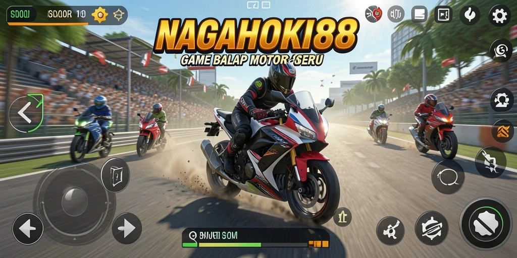 Screenshot NAGAHOKI88 menampilkan aksi balapan motor yang intens.