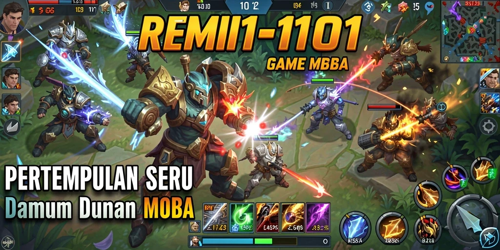 Tampilan permainan seru dalam REMI101 dengan aksi MOBA yang mendebarkan.