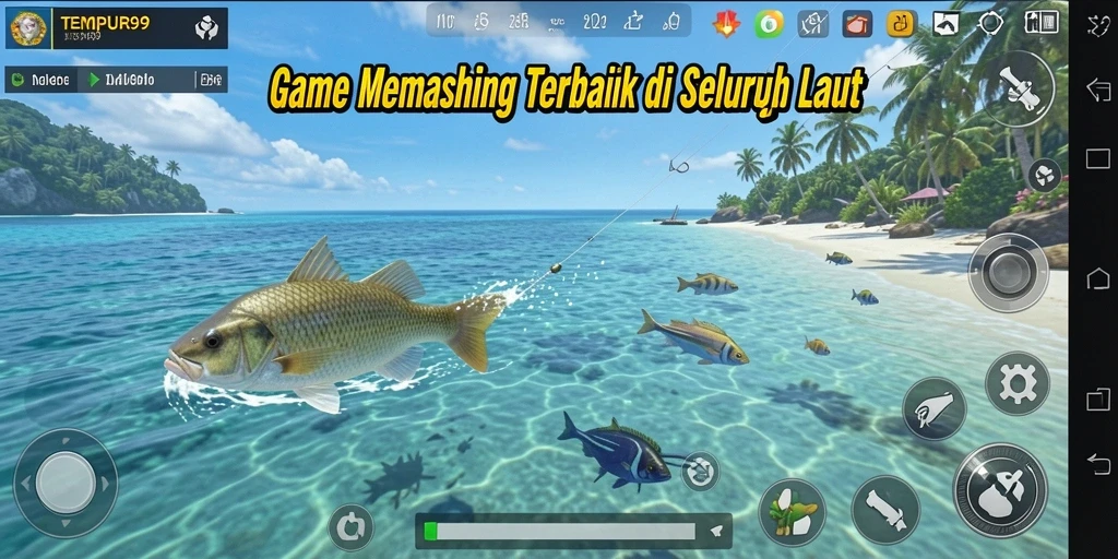 Screenshot gameplay TEMPUR99 dengan momen memancing yang menegangkan.
