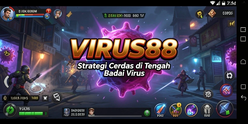 Screenshot menampilkan aksi permainan strategis dalam VIRUS88.