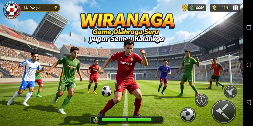 Tangkapan layar gameplay WIRANAGA yang menampilkan aksi pertandingan olahraga.